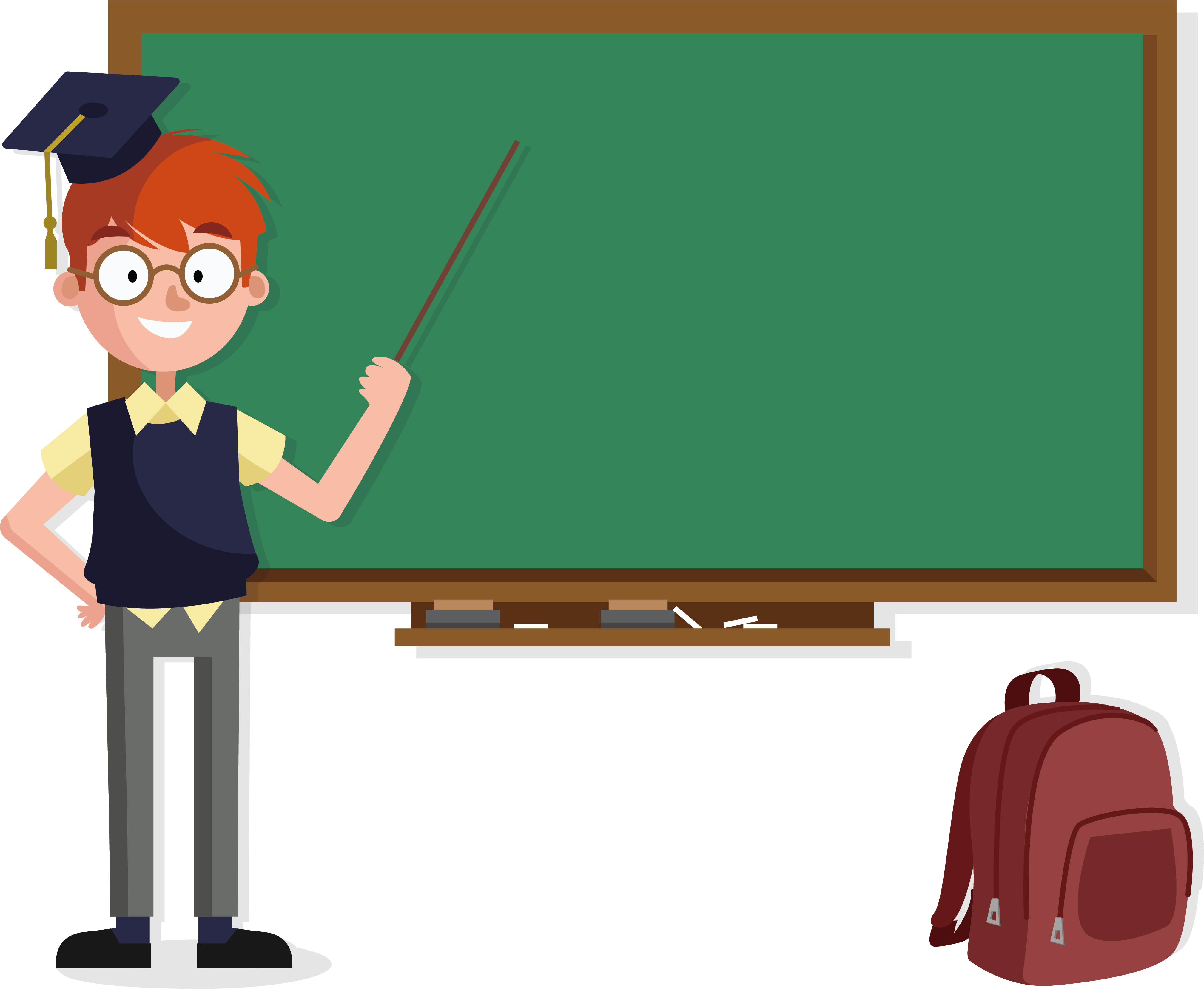 Student Teacher Blackboard School - Cartoon Teacher With Blackboard -  (4035x3315) Png Clipart Download