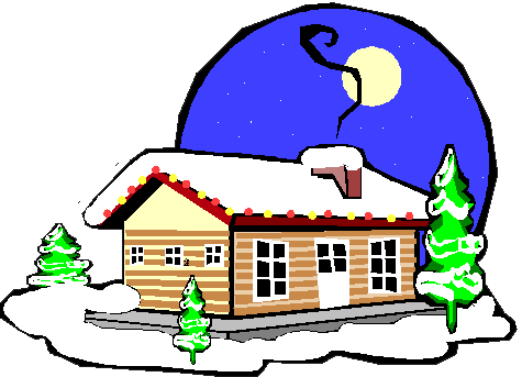 Cozy Cabin Nestled In The Snow With Smoke Drifting - Winter Clip Art (475x343)