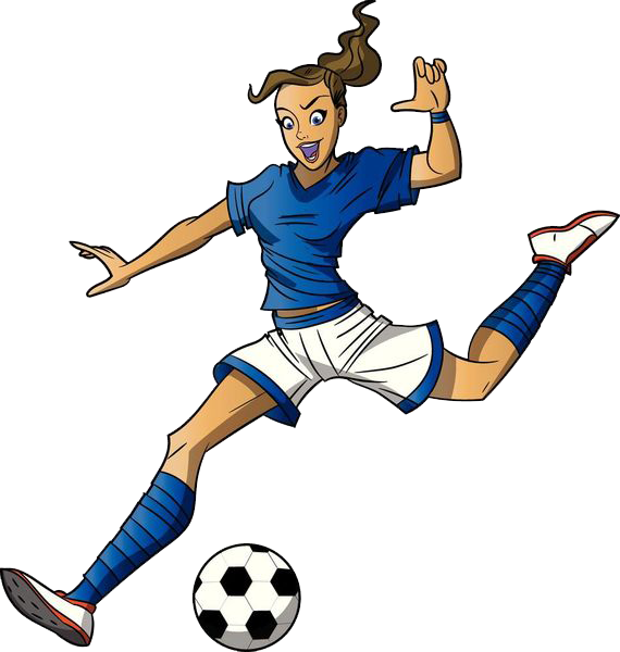 Football Player Cartoon Girl Clip Art - Cartoon Girl Soccer Player Kicking Ball (570x600)