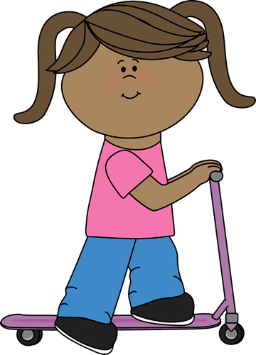 Little Girl Riding A Scooter - Girl Riding Scooter Clipart (360x500)