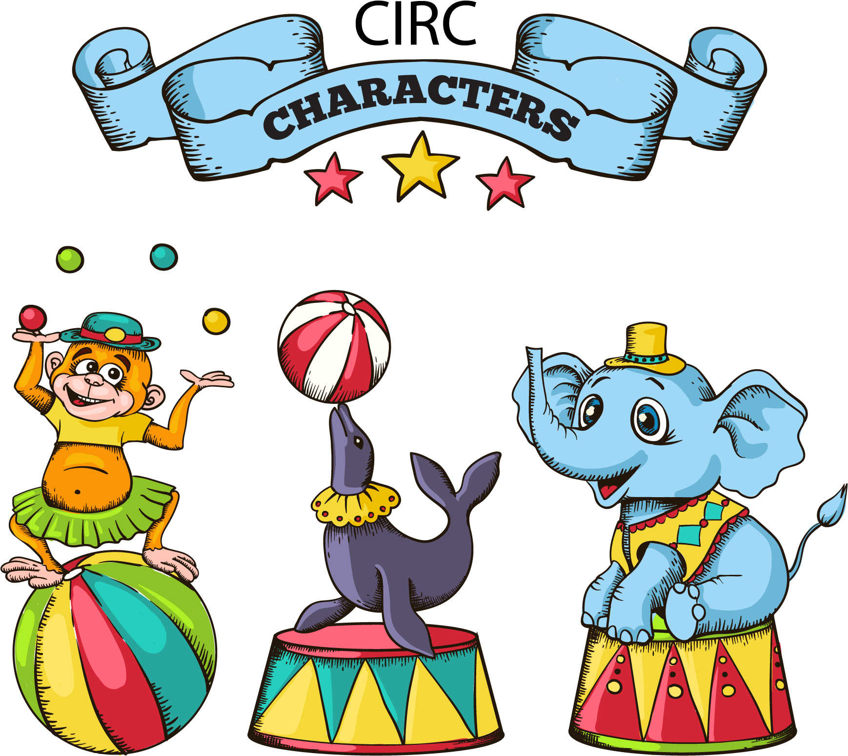 Cartoon Circus Animals Vector Material - Cartoon Animals Circus (1800x1800)