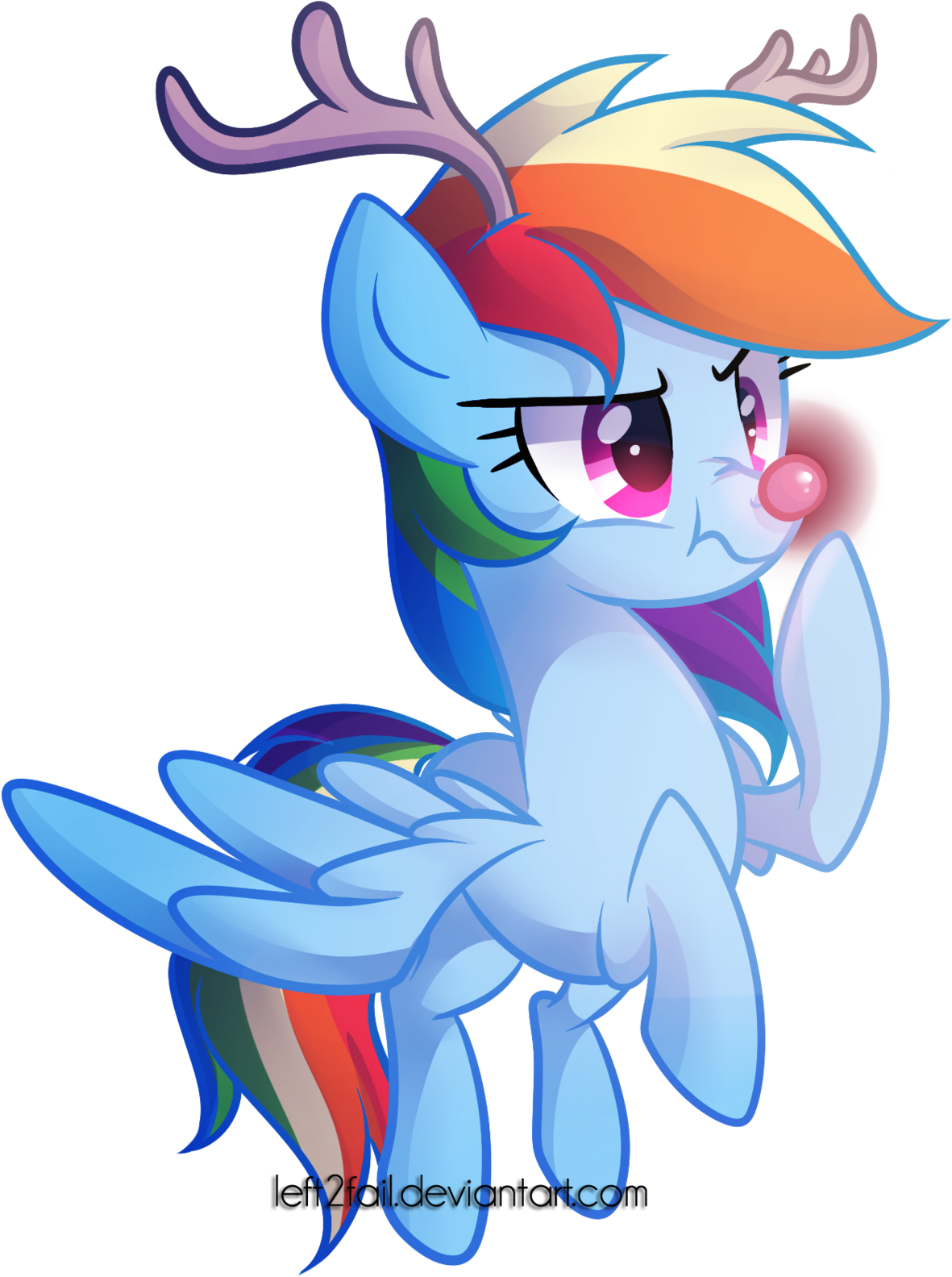 Left2fail, Obtrusive Watermark, Rainbow Dash, Reindeer - Rainbow Dash Rudolph (1280x1697)