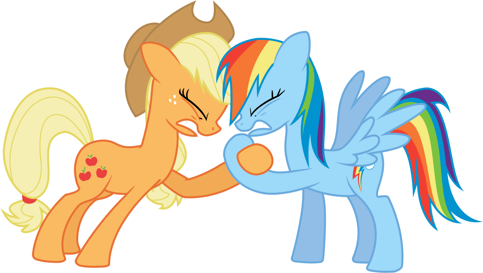 Applejack And Rainbow Dash Hoof Wrestling By Tomfraggle - Rainbow Dash And Applejack (1600x907)