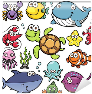 Vector Illustration Of Sea Animals Collection Wall - Animais Fundo Do Mar Desenho (400x400)