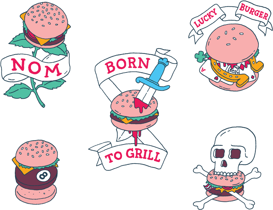 Burgerac Tattoos Illustration - Burgerac Tattoos Illustration (1014x775)