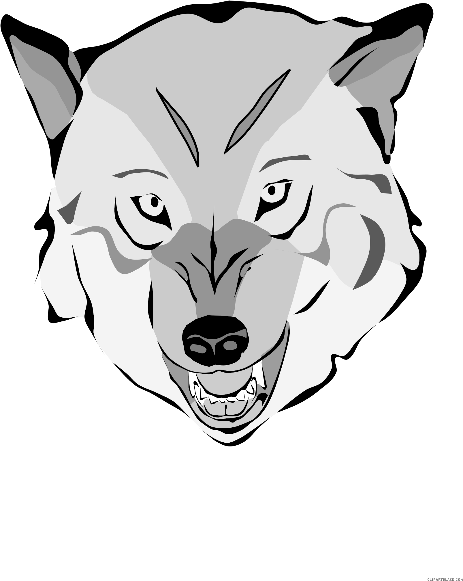 Wolf Face Animal Free Black White Clipart Images Clipartblack - Scary Wolf Shower Curtain (1697x2400)