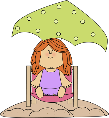 Red Headed Girl In A Beach Chair Clip Art - Third Grade Summer Packet (370x400)