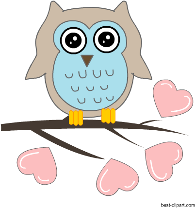 Owl On A Branch With Hearts Clipart - Owl (450x450)