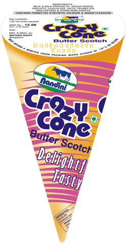 Crazy Cone Ice Cream Butter Scotch Chocolate - Nandini Ice Cream Png (600x500)