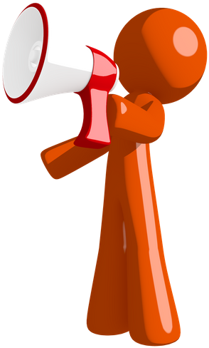 Orange Man Shouting In Bullhorn - Megaphone (368x550)