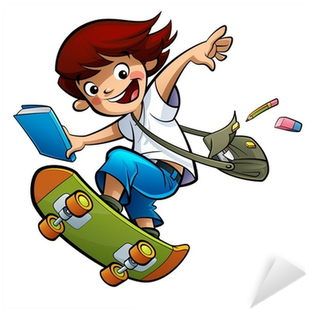 Vinilo Pixerstick Estudiante Niño De Patinaje Ir A - Skateboarding Cartoon (400x400)