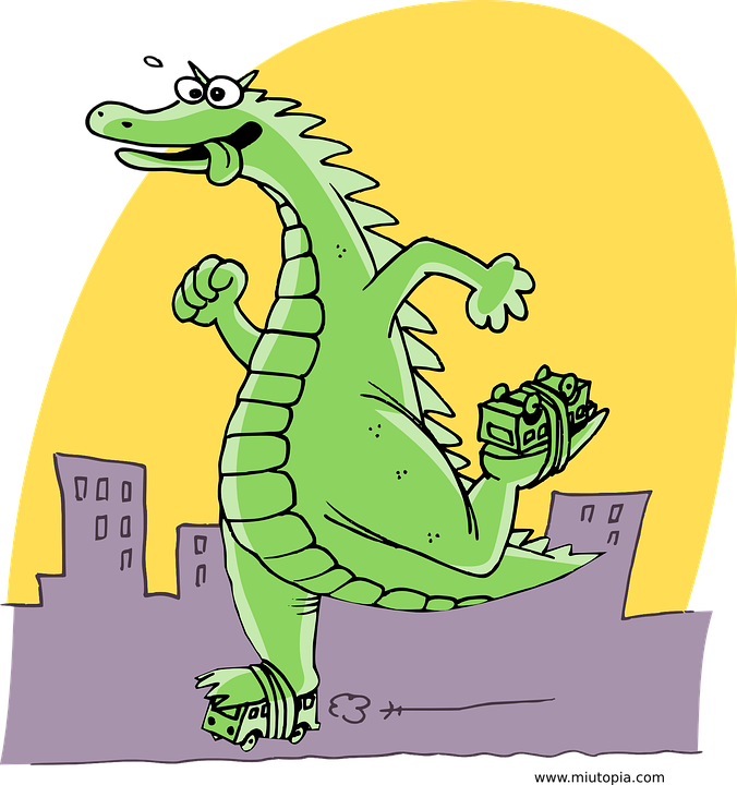 Roller Skating Clipart 26, - Godzilla (676x720)