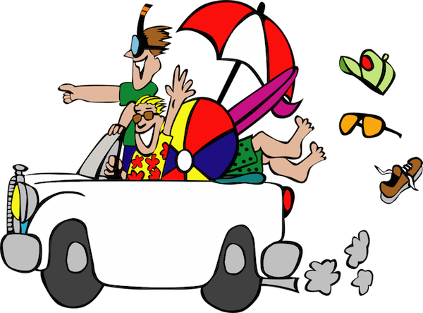 Funny Travel Cartoon Car Vacation Trip Hol - Trip To The Beach (600x443)