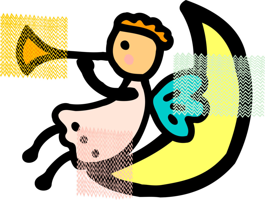Vector Illustration Of Spiritual Angel On Moon Blows - Vector Illustration Of Spiritual Angel On Moon Blows (926x700)