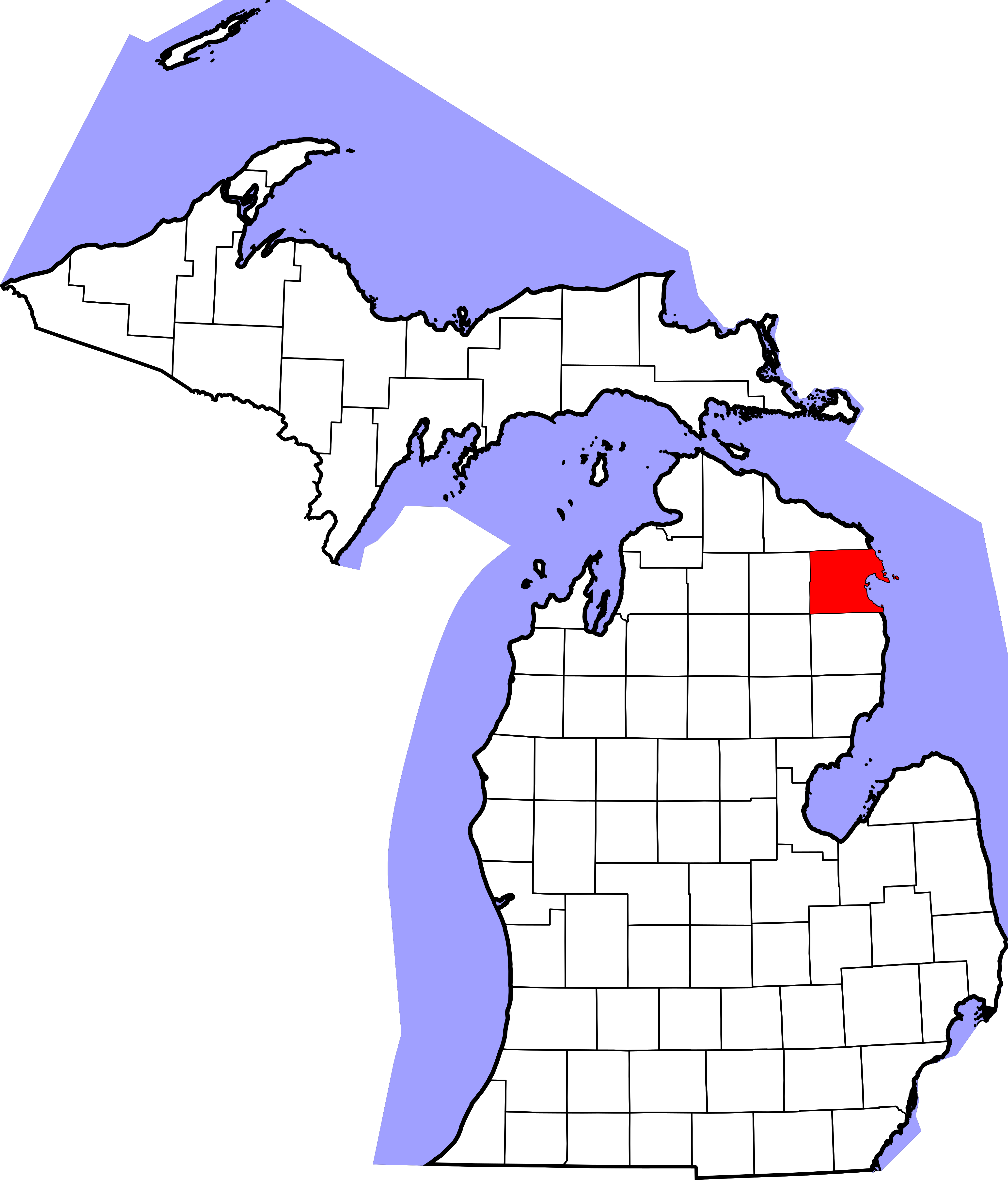 Map Of Michigan Highlighting Alpena County - Saginaw Mi On Map (4096x4796)