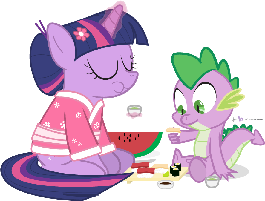 Twilight And Spike In 'sushi Appreciation' - Princess Cadance (910x700)