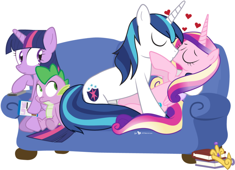 Dm29, Awkward, Couch, Cuddling, Female, Frown, Heart, - Spike X Shining Armor Clopfic (800x591)