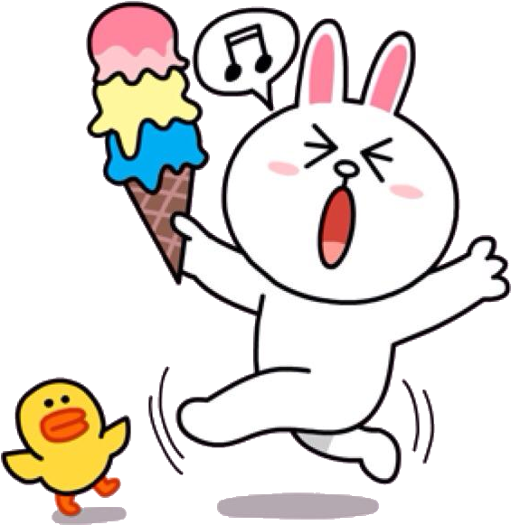 Gleeful Cony With Ice-cream Cone - Line Cony Ice Cream (612x640)