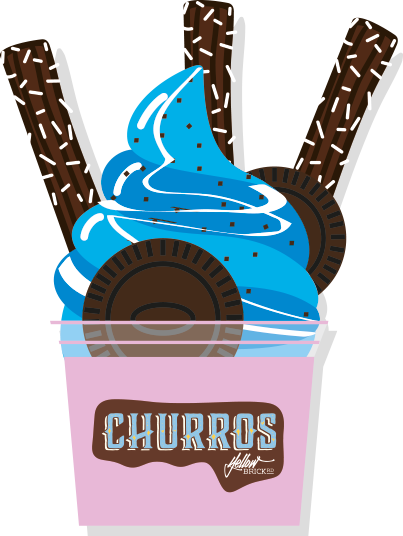 Choc Churros With Blue White Chocolate Ice Cream Served - Churro (403x536)