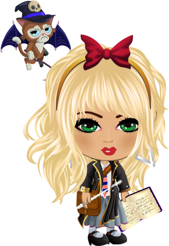 "hermione & Her Cat, Crookshank" - Cartoon (600x800)