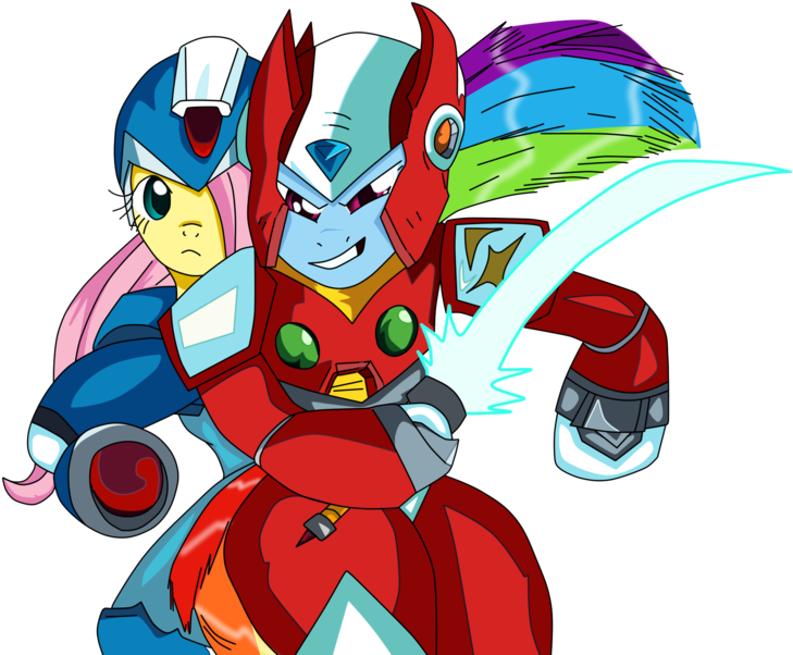 Rainbow Dash And Fluttershy In Megaman Vector By Zoobatizza872 - Cartoon (900x703)