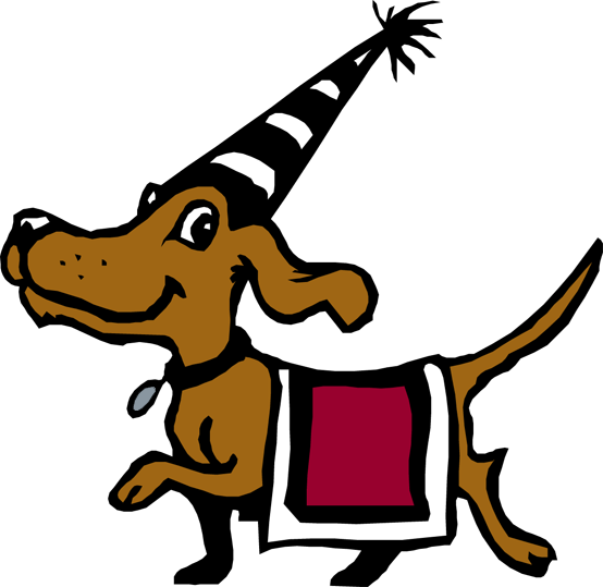 Dog With Party Hats Clipart - Pet Parade Cartoon (554x539)