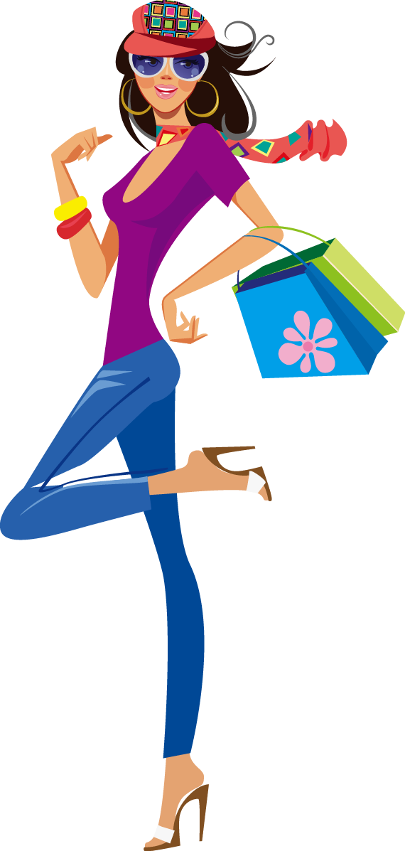 Shopping Clothing Illustration - Cute Shopping Girl Png (570x1197)