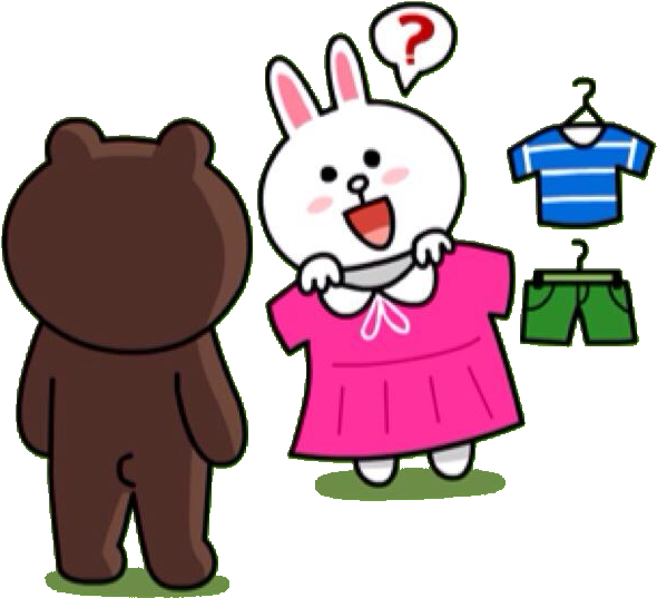 Shopping For Clothing With Cony And Brown - สติ๊กเกอร์ ไลน์ Brown (640x584)