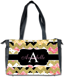 Chic Gold Chevron Monogram Diaper Bag Customizable - Truly Teague Diaper Bag Little Spooky Vampire Owl With (350x350)