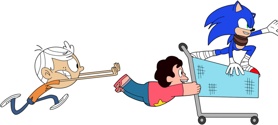 Steven, Sonic, And Lincoln Shopping By Magnetic-lightpulse - Loud House Sonic The Hedgehog (900x494)