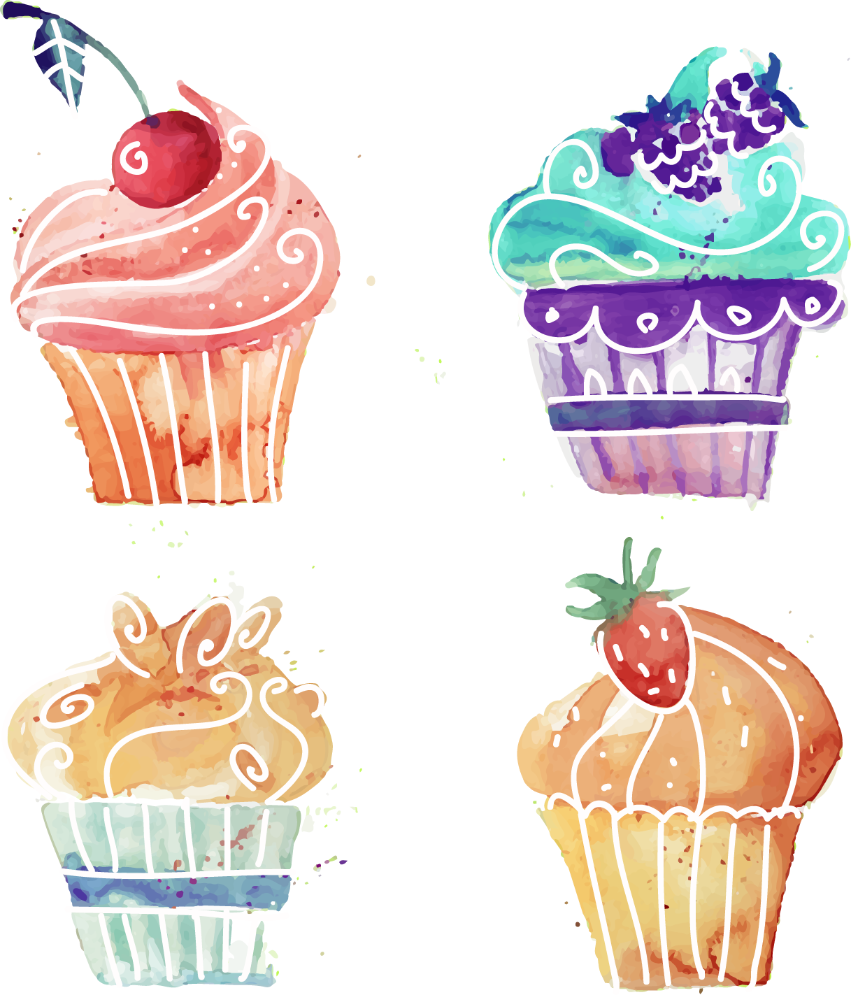 Cupcake Fruitcake Watercolor Painting - Baking T-shirt Mugs (1217x1423)