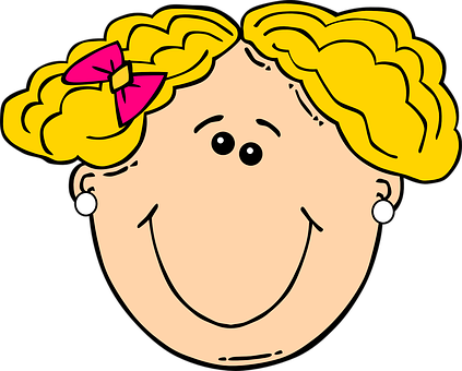 Girl, Bow, Smile, Blond, Earrings, Happy - Girl Faces Clip Art (423x340)