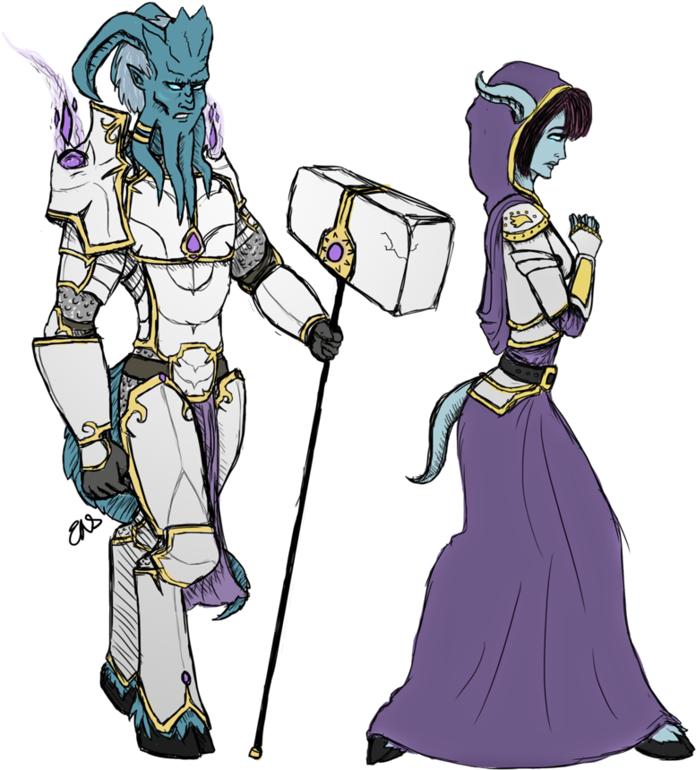 Draenei Paladin And Priest By Darkliath - Cartoon (830x963)