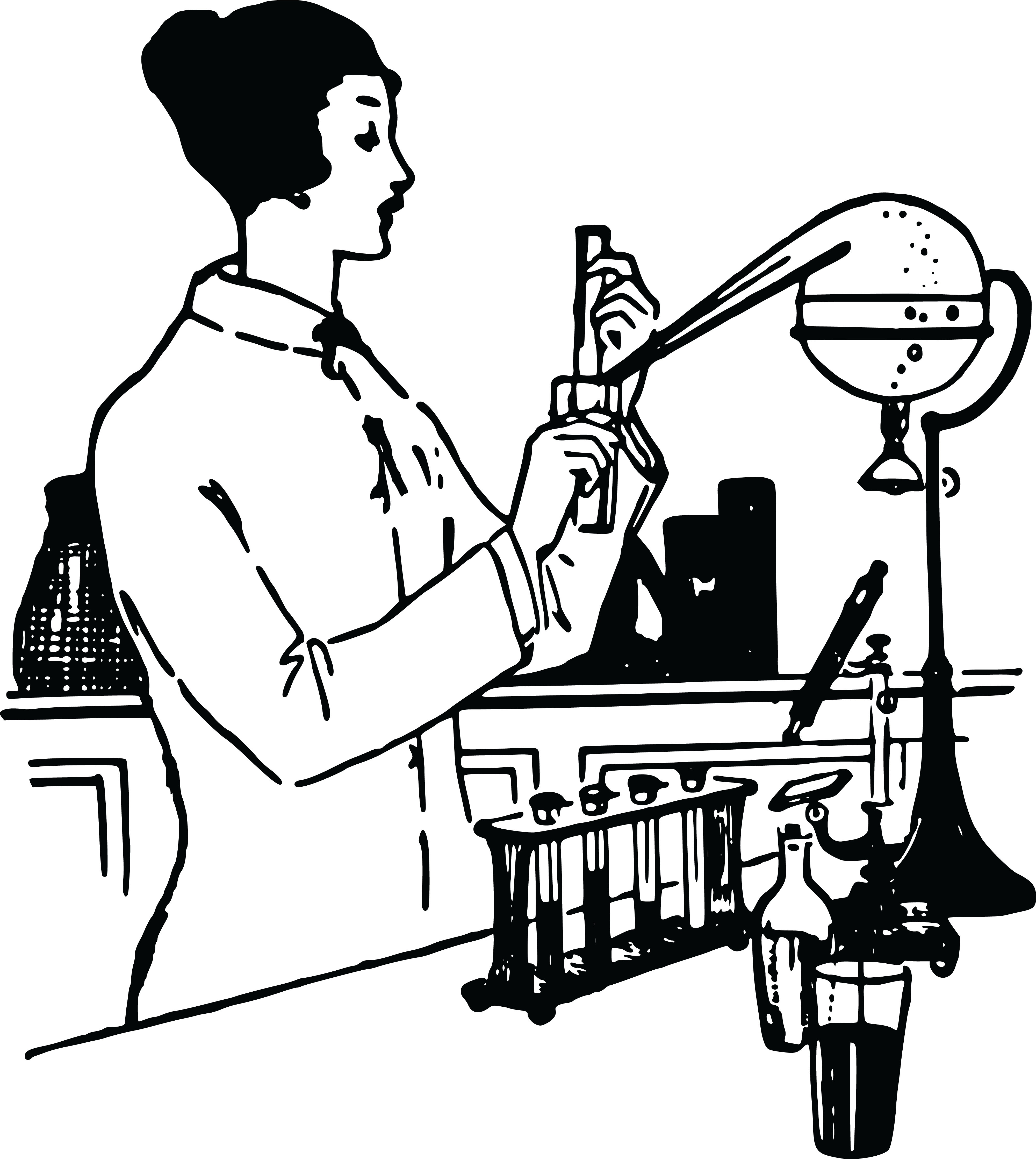 Free Clipart Of A Vintage Woman Working In A Science - Science Lab Line Art (4000x4473)
