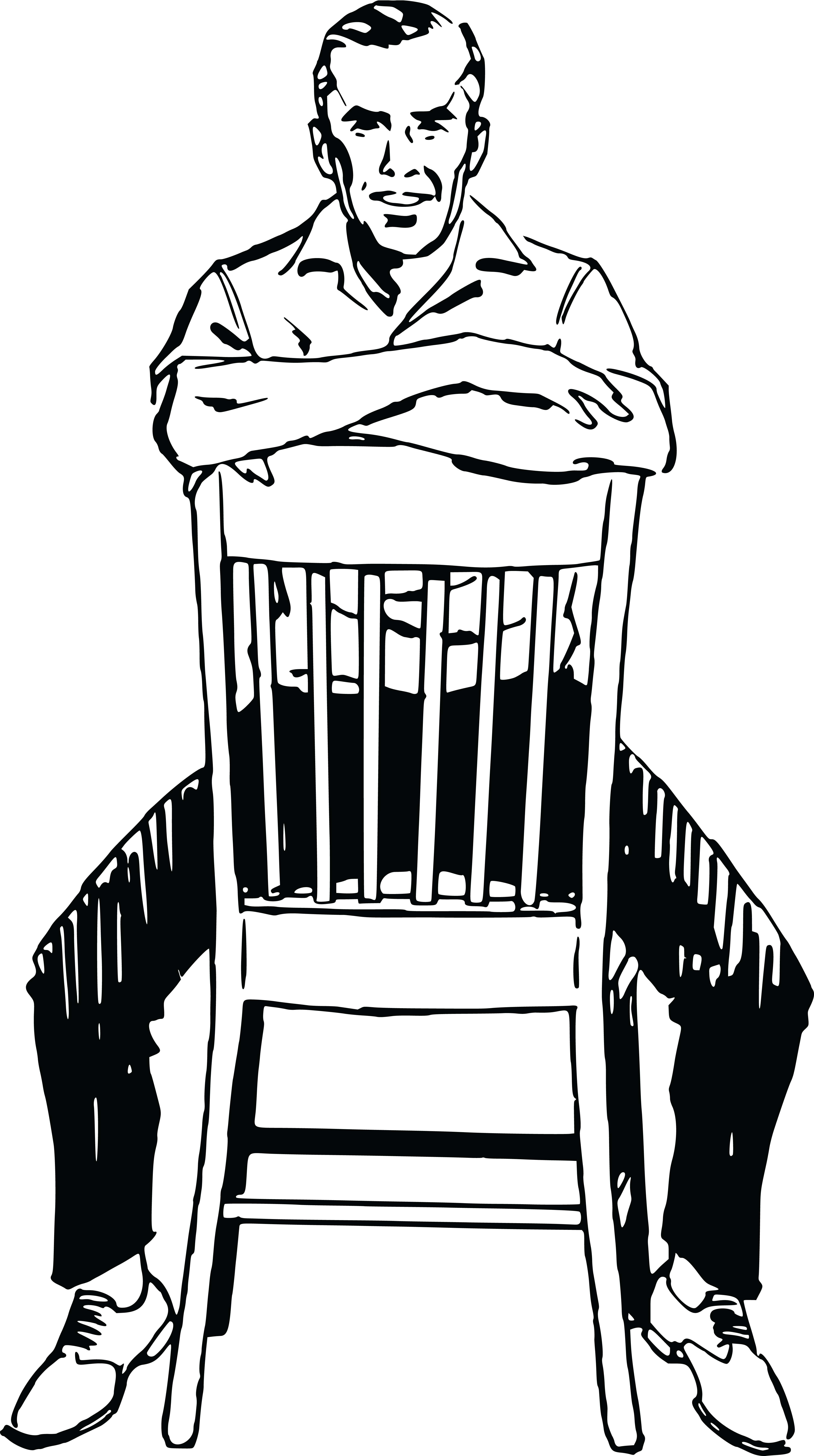 Free Clipart Of A Retro Man Straddling A Chair - Man Sitting On A Chair Drawing (4000x7153)