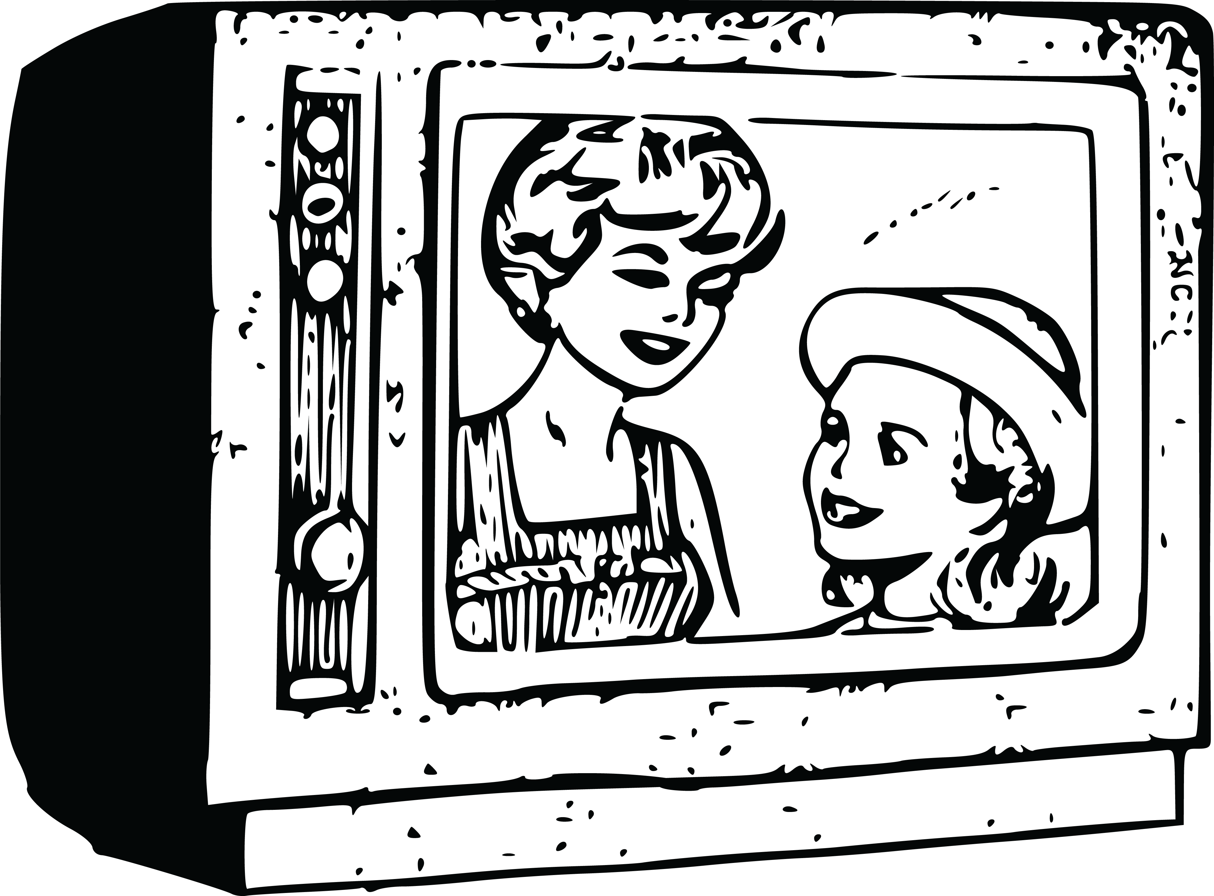 Free Clipart Of A Retro Black And White Mother And - Television Clipart Black And White (4000x2954)
