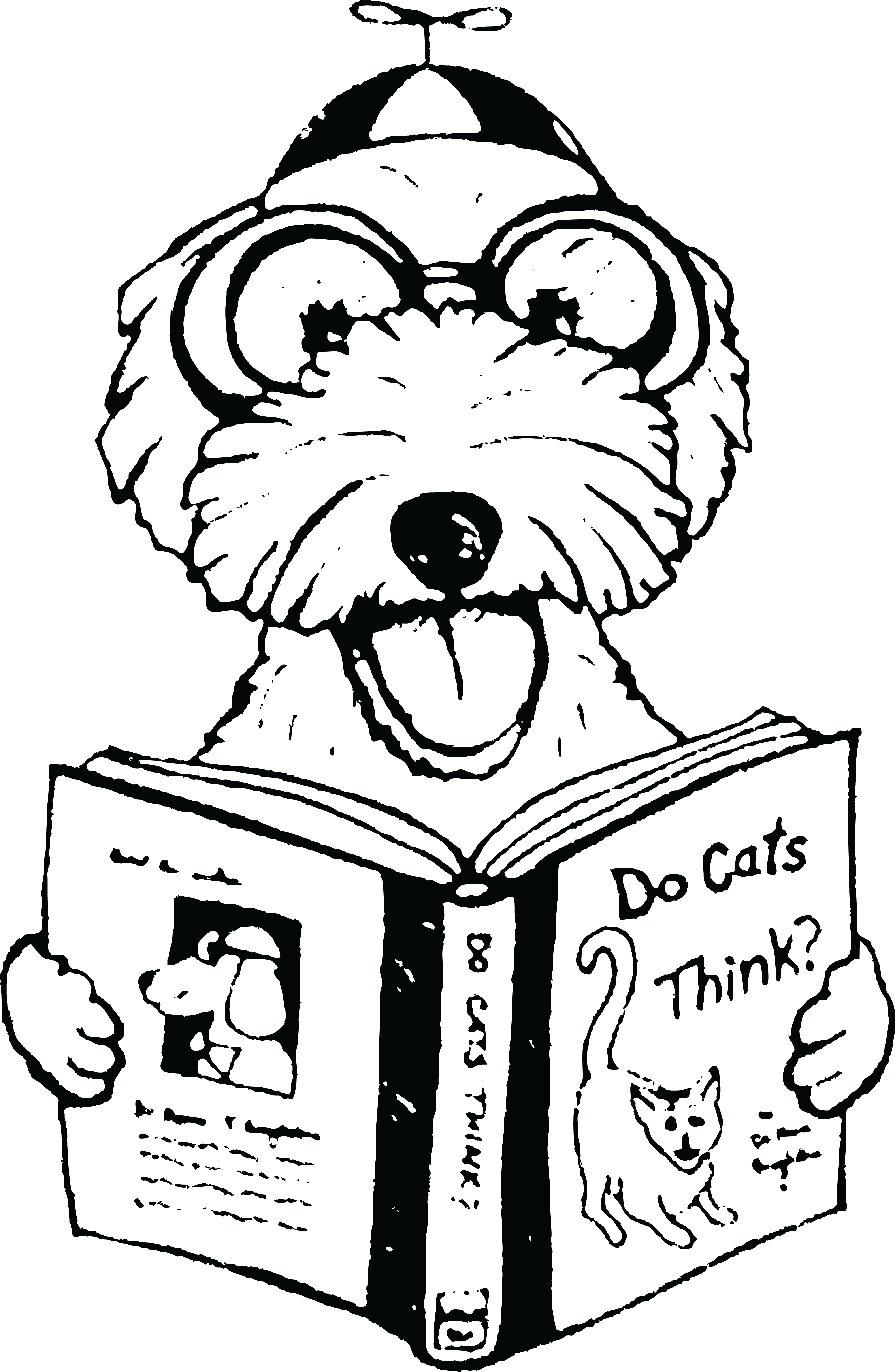 Free Clipart Of A Dog Reading A Book About Cats - Dog Reading A Book Black And White (4000x6129)