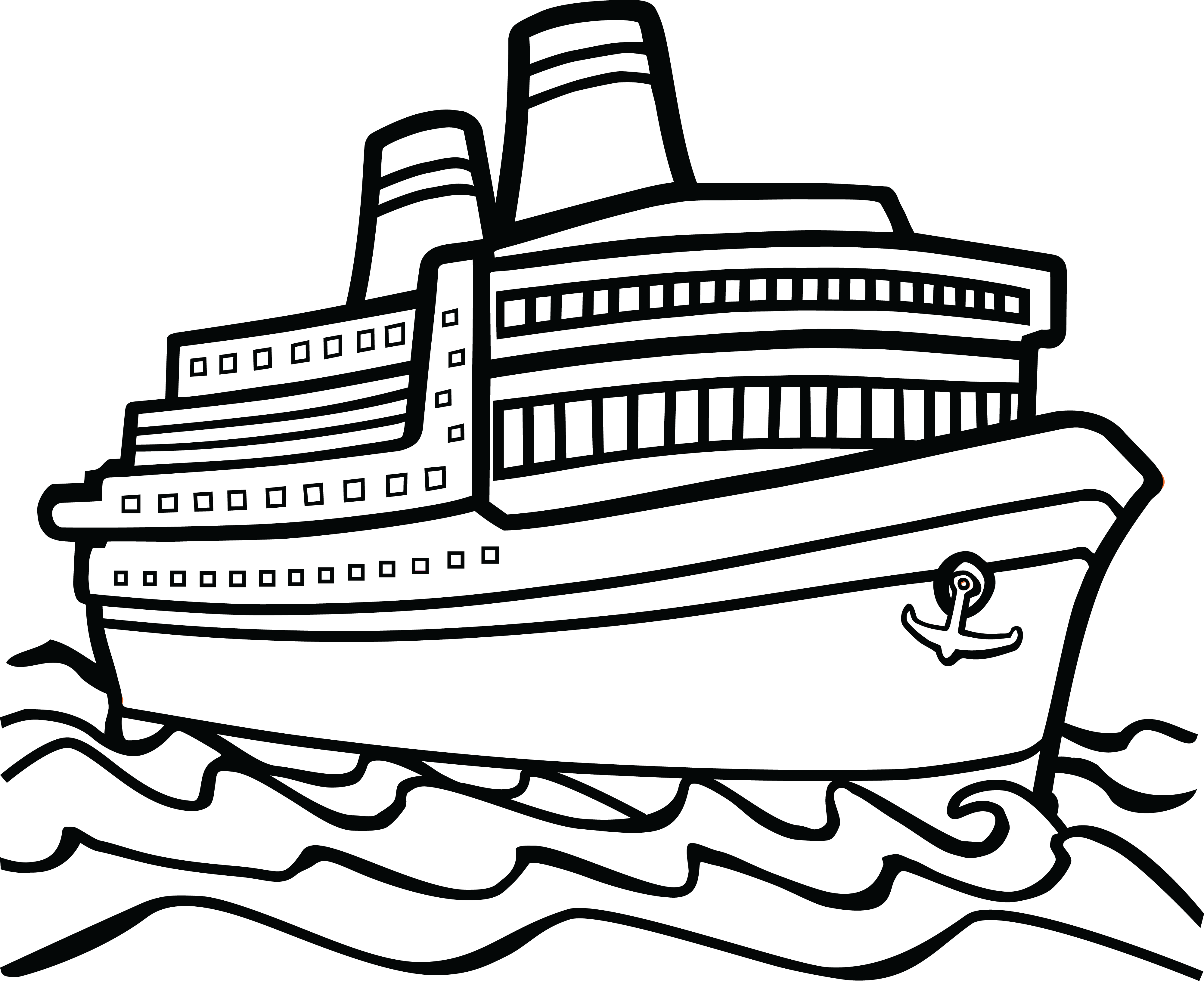 Free Clipart Of A Cruise Boat - Ship Black And White (4000x3260)