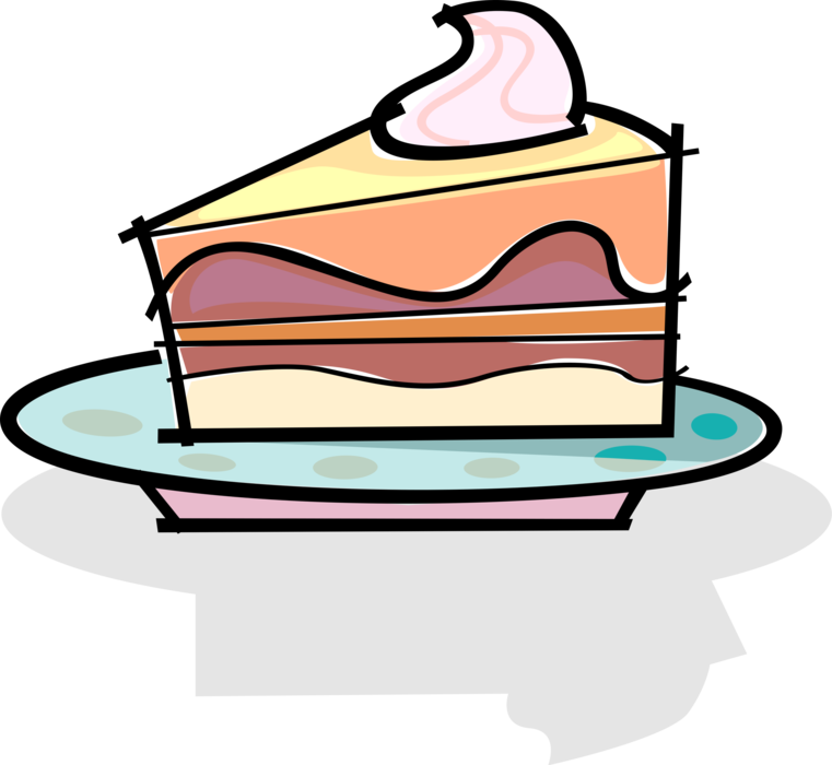 Vector Illustration Of Slice Of Dessert Cake On Plate - Slice Of Cake Clip Art (761x700)