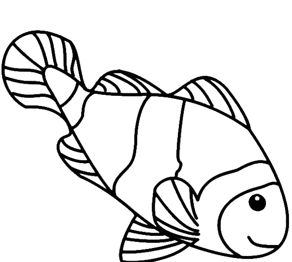 Line Drawings For Kids Funny The Fish Coloring For - Coloring Page Clown Fish (600x600)