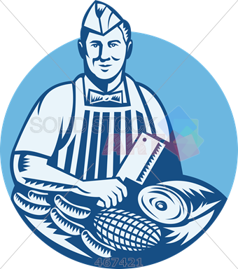 Stock Illustration Of Illustrated Blue Masculine Character - Carnicero Png (340x384)