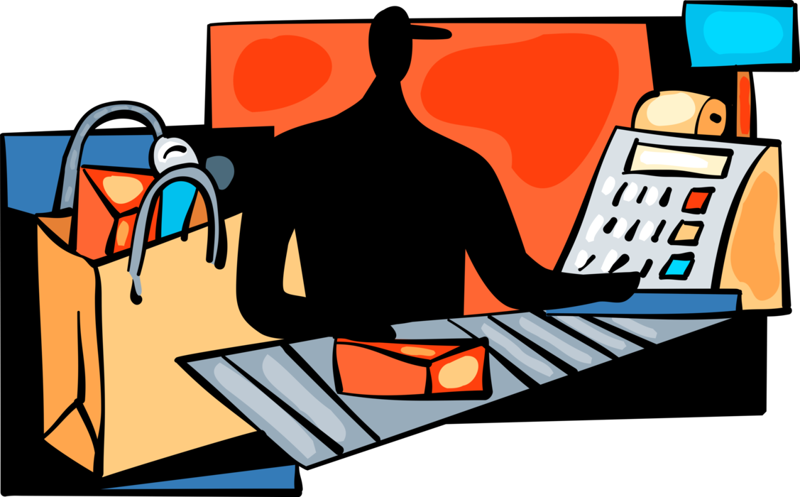 Vector Illustration Of Supermarket Grocery Store Cashier - Vector Illustration Of Supermarket Grocery Store Cashier (1127x700)