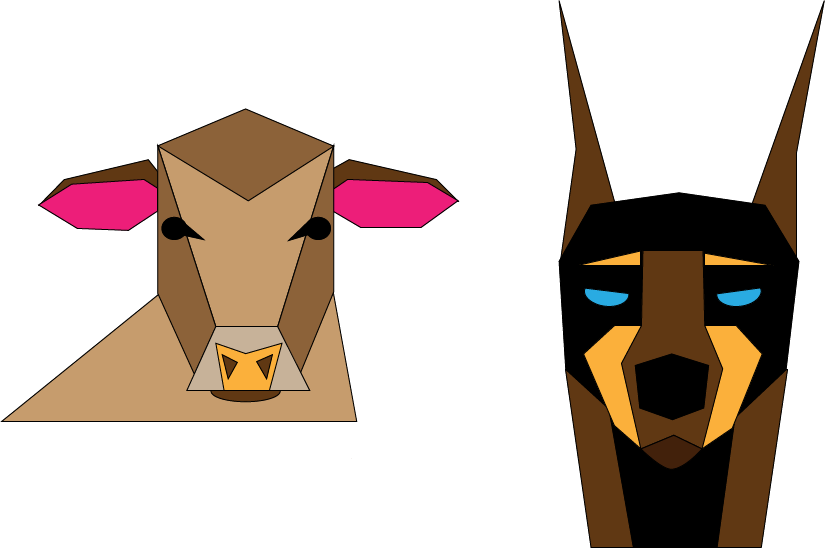 Flat Graphic Cow And Doberman - Cartoon (825x548)
