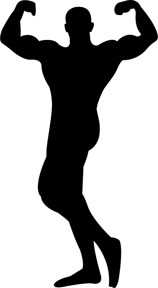 Male Bodybuilder Silhouette Flexing Muscles Comments - Body Builder Silhouette Png (538x980)