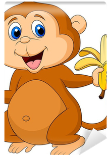 Cute Monkey Cartoon Eating Banana Wall Mural • Pixers® - Monkey Eating Banana In Cartoon (400x400)