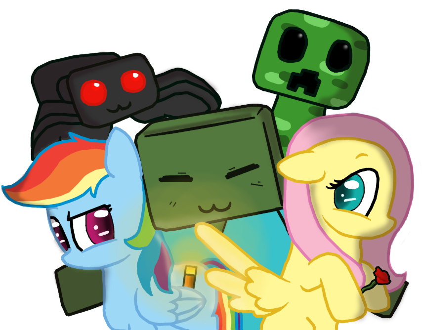 Bristlestream, Creeper, Crossover, Fluttershy, Minecraft, - De My Little Pony Minecraft (900x750)