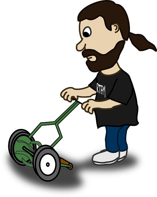 Guy, Man, Dude, Lawn-mower, Lawn Mower, Manual - Cartoon Lawn Mower Gif (511x640)