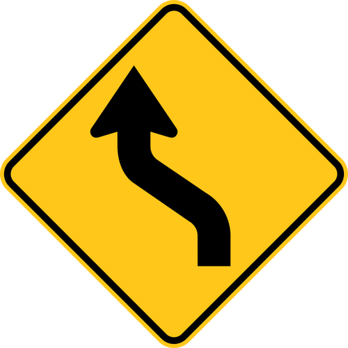 Reverse Curve Left Warning Trail Sign Yellow - Traffic Sign (500x500)