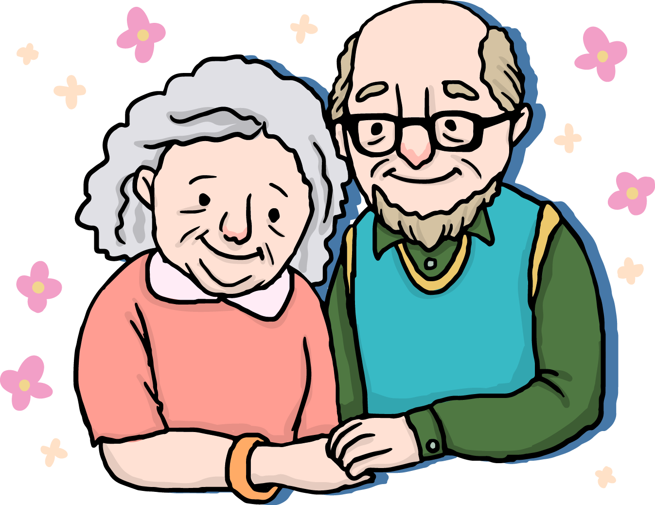 Couple Old Age Drawing Cartoon - Png Old Couple Cartoon (1347x1038)