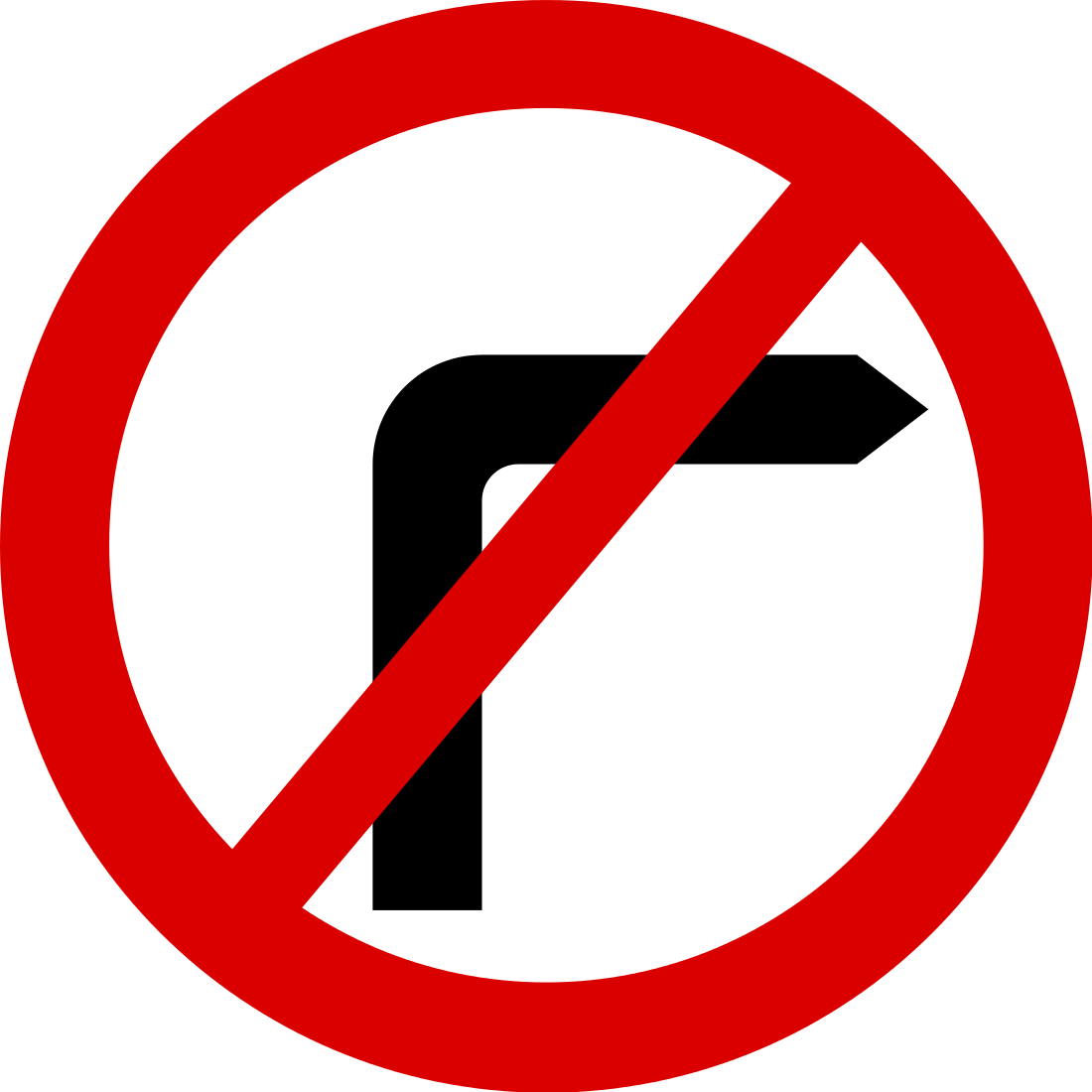 No Right Turn - Road Signs And Symbols (1100x1100)
